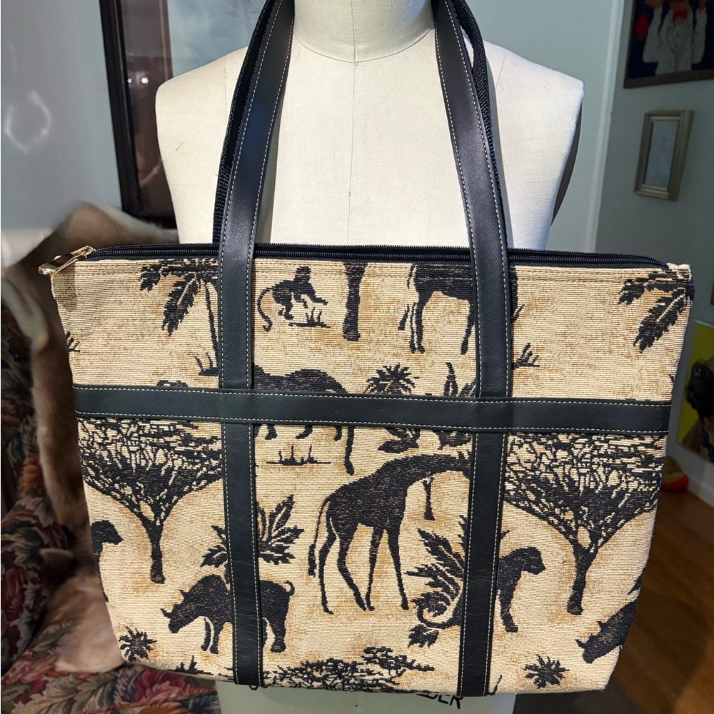American Financier Vintage Safari Tapestry Tote Bag Wildlife Print